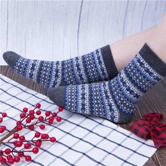 5 Pack Womens Wool Socks Winter Warm Socks Thick Knit Cabin Cozy Crew Soft - Picture 5 of 6